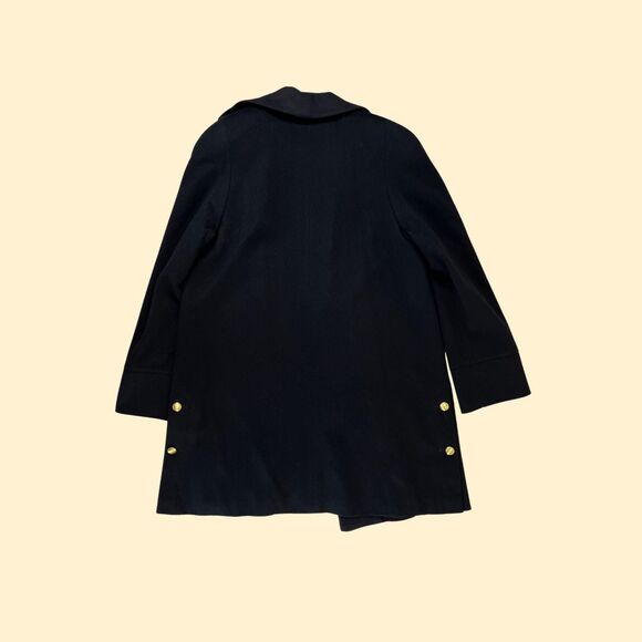 70s/80s wool trench coat by Holly Deb, vintage black jacket w gold-toned buttons - Picture 7 of 9